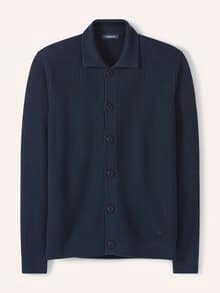 Gerippter Polo-Cardigan Marine