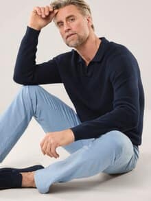 Gerippter Polopullover Marine