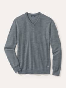 V-Pullover Merino Extrafein Grau Melange
