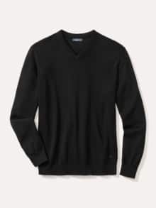V-Pullover Merino Extrafein Schwarz