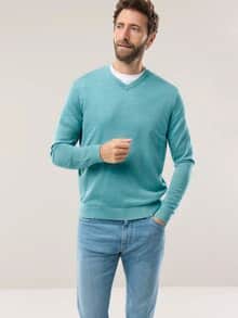 V-Pullover Merino Extrafein Mintgrün