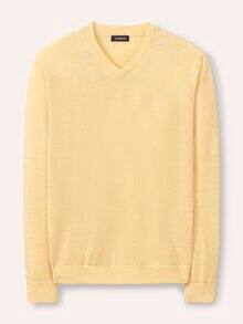 V-Pullover Merino Extrafein Zitronengelb
