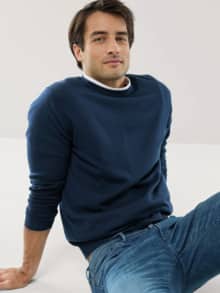 Rundhals-Pullover Merino Extrafein Marine