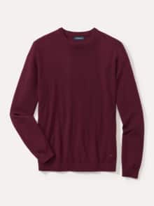 Rundhals-Pullover Merino Extrafein Bordeaux