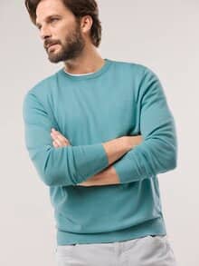 Rundhals-Pullover Merino Extrafein Mintgrün
