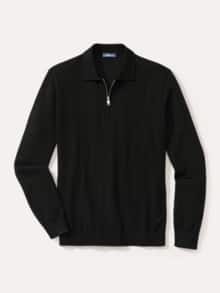 Polo-Pullover Merino Extrafein Schwarz