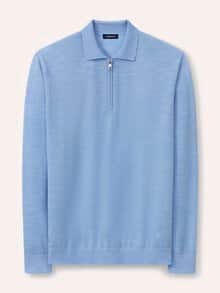 Polo-Pullover Merino Extrafein Hellblau