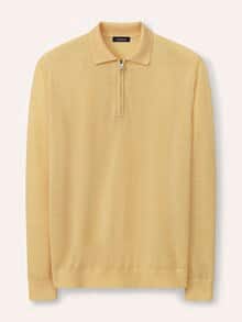 Polo-Pullover Merino Extrafein Zitronengelb