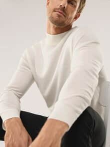 Stehbund-Pullover Merino Extrafein Offwhite