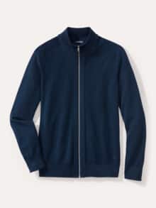 Zip-Strickjacke Merino Extrafein Marine