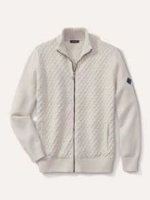 Premium Baumwoll-Strickjacke Wollweiß