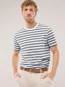 Gestreiftes T-Shirt mit Leinen Marine/Weiß