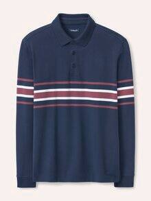 Wärmendes Polo aus Baumwollmix Blau gestreift