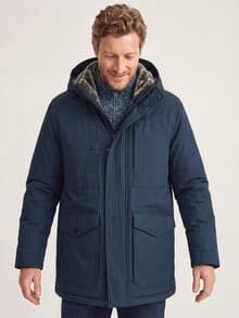 Warme Langjacke mit Kunstfell Marine