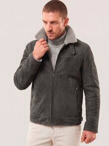 Lederblouson mit Kunstfell Anthrazit