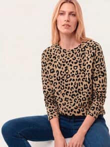 Baumwollstretch Sweatshirt Leo Druck