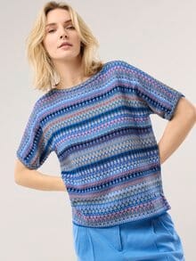 Kimono Pullover Baumwolljacquard Multicolor Königsblau