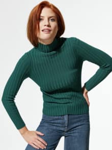Stehbund-Pullover Diagonalrippe Smaragd