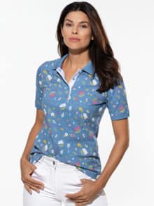 Pique-Polo Frischekick Jeansblau Blume