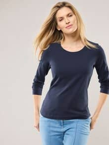 Baumwoll-Basic-Shirt Langarm Marine
