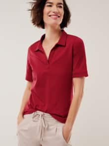 Poloshirt Lochstickerei Feuerrot