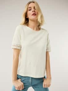 Baumwollshirt Dekospitze Offwhite