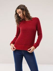 Pullover mit dezentem Streifen Signalrot