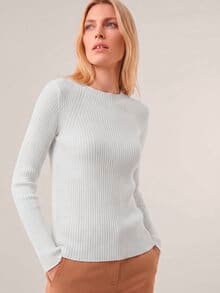 Baumwollmix Pullover in Rippenstrick Optik Offwhite