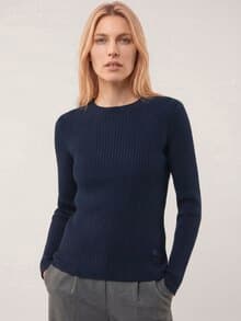 Baumwollmix Pullover in Rippenstrick Optik Nachtblau