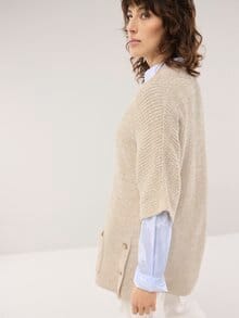 Longstrickweste mit Kimonoärmeln Sand