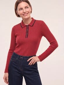 Poloshirt mit Rippenstruktur Dunkelrot