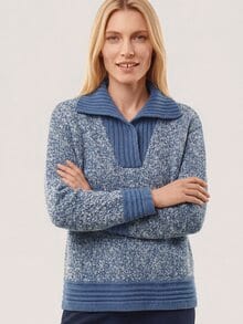 Tweed Pullover mit weitem Kragen Multicolor Smokey Blue