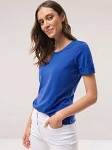 Baumwoll-Basic-Shirt Halbarm Tintenblau