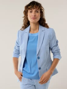 Baumwollblazer Seersucker Blau/Weiß
