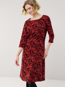 Softjersey-Jacquardkleid Rot/Schwarz