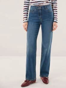 5 Pocket Jeans mit weitem Bein Blue Stoned