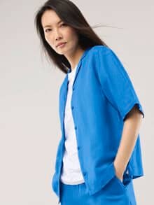 Reverskragen Bluse Leinenmix Königsblau