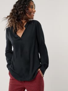 Easy Care Viskose Bluse Uni Schwarz