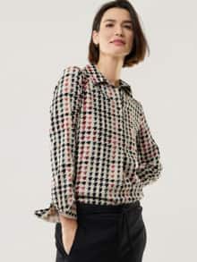 Soft-Flanell Polo-Bluse Aquarell Hahnentritt