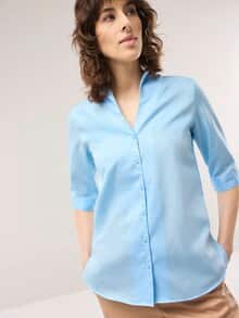 Extraglatt-Bluse Kelchkragen Skyblue