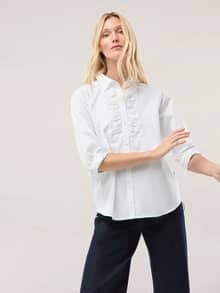 Hemdbluse mit Falteneinsatz Weiß