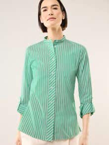 Extraglatt Stehkragen Bluse Kleegrün gestreift
