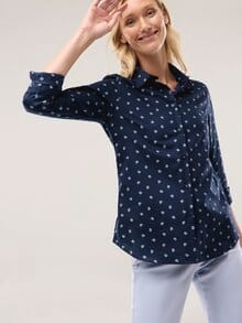 Extraglatt-Hemdbluse Everyday 2.0 Blumendruck Marine