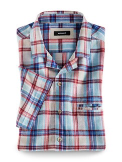 Reverskragen Leinen Hemd Karo Beige/Rot Detail 1