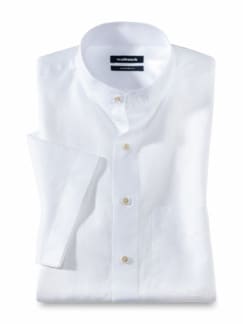 Stehkragen-Leinenhemd Weiß Detail 1
