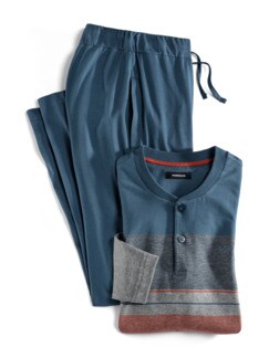 Serafino-Schlafanzug Everyday Rauchblau/Orang Detail 1