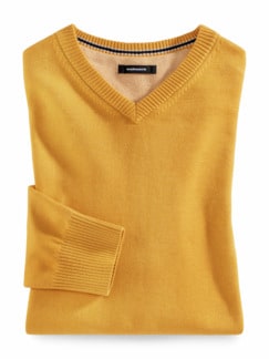 V-Pullover Soft-Cotton Gelb Detail 1