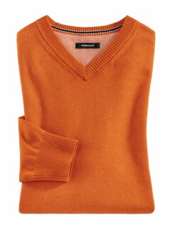 V-Pullover Soft Cotton Orange Detail 1