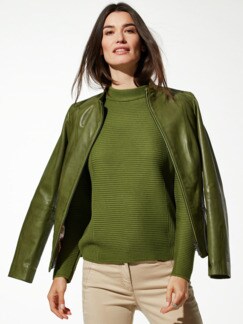 Kaminkragen Pullover Rippenmix Moosgrün Detail 1
