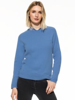 Cashmere-Pullover Nahtlos Blau Detail 1